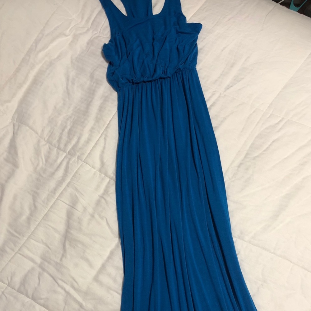 Blue racerback maxi dress.
